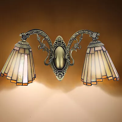 Tiffany Wall Lamp Glass Mermaid Shade 2 Head Vintage Wall Sconce Light 110V • $69.12