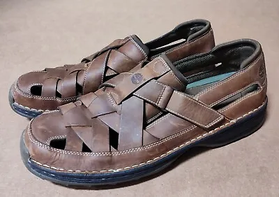 Timberland Leather Fisherman Sandals Mens 15M Hiking Closed Toe Woven 79515 Tan • $27.99