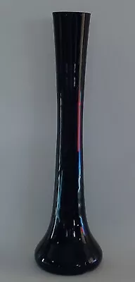 Vintage Tall Slim Black  Glass Bud Lily Vase 30cm Tall • £8.99