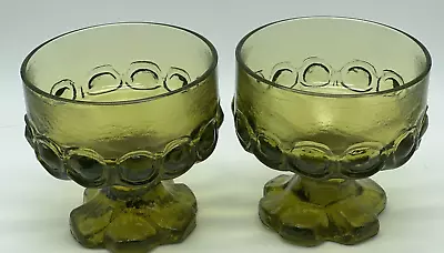 Vtg 2 FRANSICAN TIFFIN MADEIRA Dessert Sherbet GOBLET URANIUM GLASS OLIVE GREEN • $21