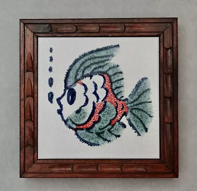 Vintage MCM Mod Fish Tile Trivet Wall Hanging Wood VGC Ceramic Italy 7.5  • $13.99