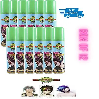 Party Success Temporary Wash Out Hair Colour Spray BOX Of 12 X 125ml GREEN • £22.95