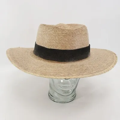 Vtg El Michoacano Palm Safari Hat Natural Fibers Black Band Straw Sun Mexico • $34.95