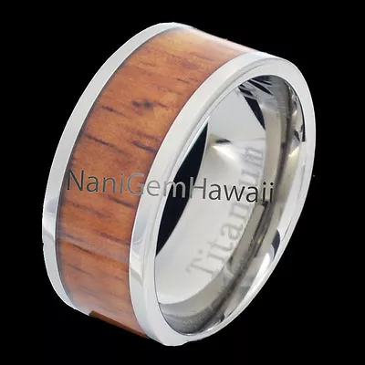 Titanium 10mm Hawaiian Koa Wood Inlay Wedding Band Ring Flat Style • $89.99