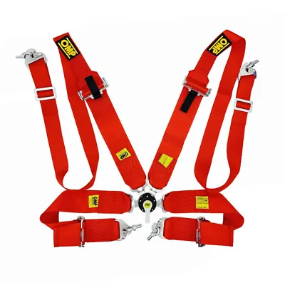 OMP Red Race Seat Belts 4-Point FIA Approved Drift 3  ASM Snap On Harness • £108.19