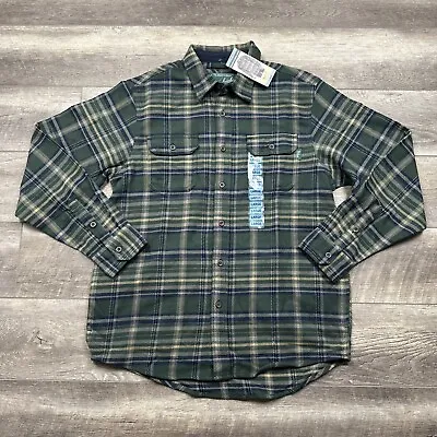 Woolrich Shirt Mens Large Green Button Up Plaid Brawny Flannel Outdoor Casual • $49.99