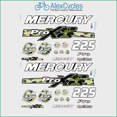 225 HP Mercury Optimax ProXS Outboadrs Motor Camo Green Laminated Decals Boat • $77