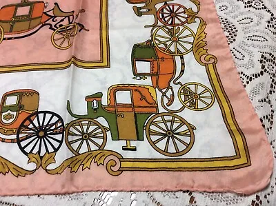 Silk Vintage French Carriages Unbranded MCM Scarf 26” SQ Rolled Edges Peach • $12.95