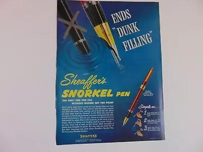 1953 SHEAFFER'S SNORKEL PEN Ends Dunk Filling Vintage Print Ad • $20.38