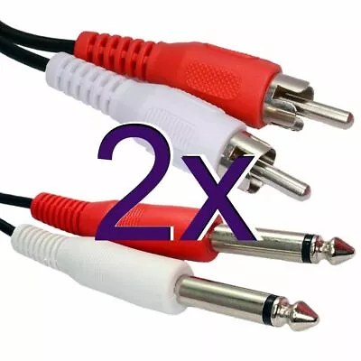 [2 Pack] 0.5m 6.35mm 1/4 Inch MONO Jack Plugs To RCA Phono Plugs OFC Audio Cable • £3.70