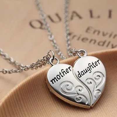 Love Mother Daughter Heart Necklace Mom Pendant Mother's Day Jewelry Women Gift • £2.50