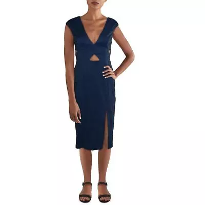 Aidan By Aidan Mattox Womens Blue Metallic Cocktail Midi Dress 2  8719 • $11.99