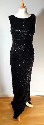 £25 • Buy Jane Norman Black Sequinned Column Dress, Front Split And Cut-out Back. Size 12