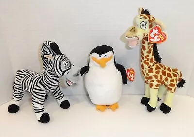 TY Beanie Babies Madagascar Plush Set Lot NEW Melman Marty Skipper Penguin P48 • $24.92