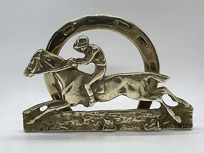 Vintage Brass Derby Horse Race Equestrian Horse-Jockey Desk Letter Napkin Holder • $25