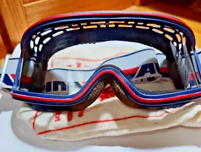 NOS Vintage Alpina Powder Ski Googles Anti Fog Navy Blue & Red • $34.97