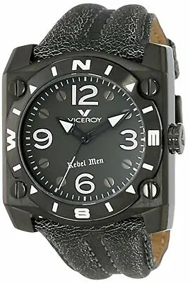 NEW Viceroy 432119-55 Mens Rebel Black Ion-Plated SS Square Case Gray Band Watch • $71.20