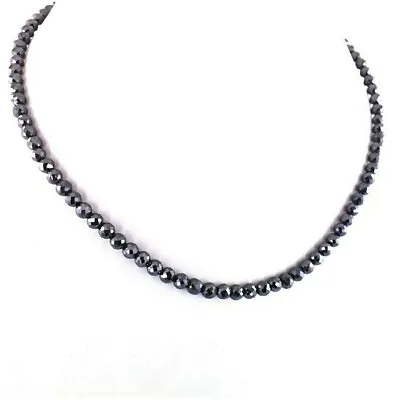 $279 • Buy 4 Mm Black Diamond Beads Necklace 24 Inches Certified Faceted ! Valentine Gift
