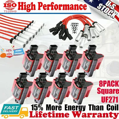 8 Pack Square Ignition Coil & Spark Plug Wire For Chevy GMC 4.8L 5.3L 6.0L 8.1L • $138.99