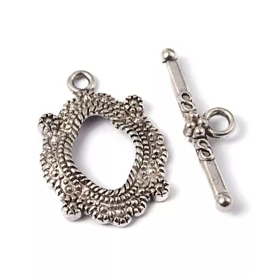 20pcs Tibetan Alloy Oval Toggle Clasps Antique Silver Decorative Closure 24.5mm • $7.91