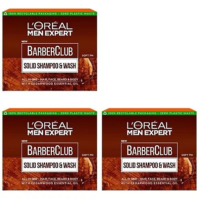 3x Loreal Men Expert Barber Club Solid Shampoo & Wash Soap Bar 80g Plastic Free • £15.99