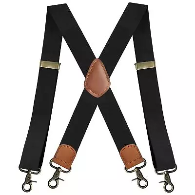 Vintage Suspenders Men Heavy Duty 4 Snap Hooks For Belt Adjustable X Back New • $12.99