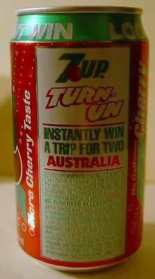 1992 12 Oz. CHERRY 7UP  CAN ( TURN-UN WIN A TRIP TO AUSTRALIA ) EMPTY TOP OPENED • £4.76