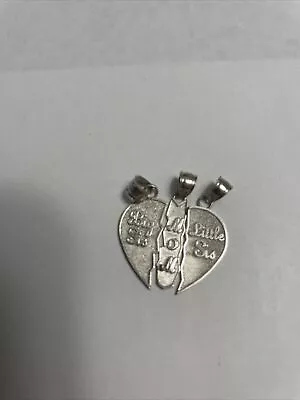 925 Sterling Silver Textured Mother And Daughters Breakable Heart Pendant Charm • $10