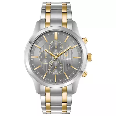 Men'S Two Tone Chronograph Silver Dial Bracelet Watch 98B309 • $91.52