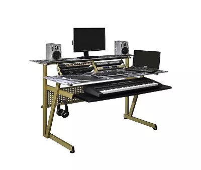 Musiea IM200 Tempered Glass Music Studio Workstation With 2 X 4U Rack (Black) • $459.90