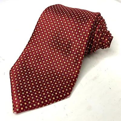 Brioni Red Tie Multi Color Geometric Diamond Pattern Red Gold Silk Italy • $49.95