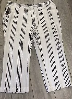 Wide Leg Loose Fit 24 Trousers Lounge Boho Drawstring Stripe White Anthology • £6.99