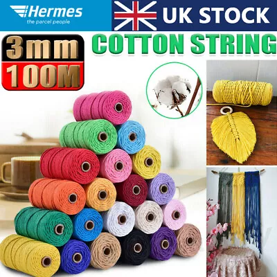 £5.29 • Buy 3mm 100M Natural Cotton Twisted Cord Craft Macrame Artisan Rope Craft String UK