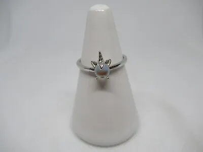 925 Sterling Silver Fancy Unicorn Open Ring With Moonstone - Adjustable Ring • £10.49