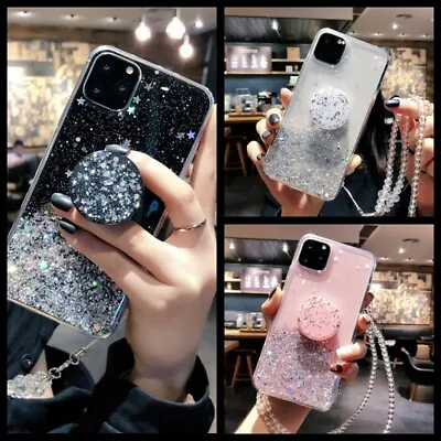 For Samsung S23 22 21 10 9 Note10 9 Glitter Sparkle Bling Case With Holder&Chain • $13.15