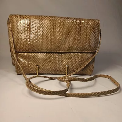 Neiman Marcus Vintage'80s Snake Skin Purse Clutch Crossbody Tan • $19.90