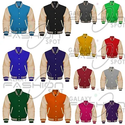 $79.99 • Buy Varsity Letterman Bomber High Quality Wool & Real Cowhide Leather Sleeves Jacket