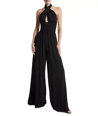 Michael Kors Collection Ruched Crossover Halter Jumpsuit Black Size 4 3855 • $796