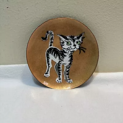 MCM Annemarie Davidson Enamel On Copper Cat Trinket Dish. 6 . • $25