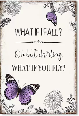 YPY Inspirational Quote Canvas Wall Art : Purple Butterfly Picture Motivational • $23.15