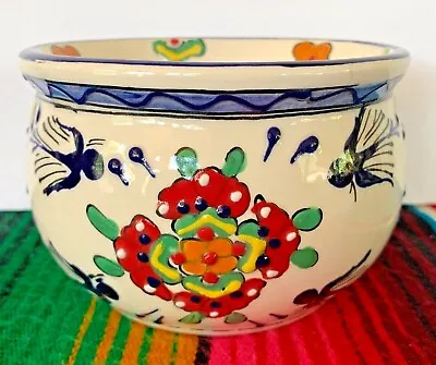  Mexican Ceramic Sun Flower Pot Planter Folk Art Pottery Handmade Talavera #2 • $19.99