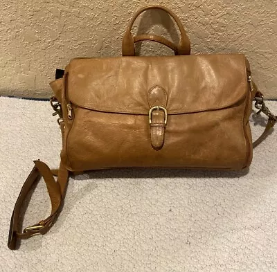 Vintage Boulder Ridge Distressed Tan Full Grain Leather Laptop Bag Briefcase • $34.99