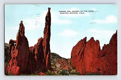 Postcard Colorado Manitou Springs CO Garden Gods Hidden Inn 1954 Posted Linen • $3