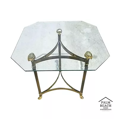 LaBarge Style Hollywood Regency Brass Rams Head Hoof Footed End Side Table • $355