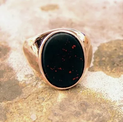 Vintage Retro Bloodstone Signet Style Ring In 10k Yellow Gold HANDMADE GENTS ITM • $218.85