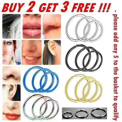 £1.29 • Buy Nose Ring Surgical Steel Hoop Lip Ear Face Fake Septum Helix Small Body Piercing