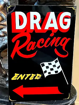 Vintage Metal Carnival SPEED SHOP Drag Racing RIDE Sign Circus Amusement Park • $49