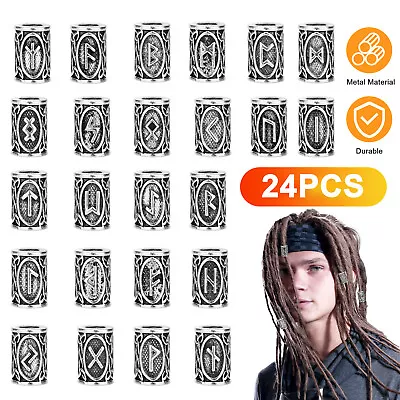 24Pcs Norse Viking Runes Beads DIY Charm Bracelet Necklace Beard Hair Dreadlocks • $9.48