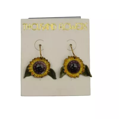 Vintage Thousand Flowers Sunflower Earrings Laurel Burch Sterling Enamel • $89.99