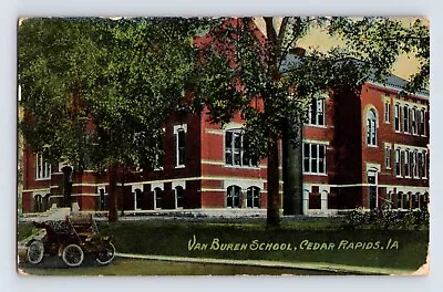 Postcard Iowa Cedar Rapids IA Van Buren School Car 1911 Posted Divided Back • $4